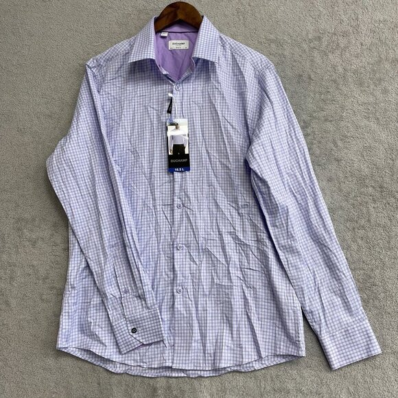 NEW Duchamp Men's 16.5 L Slim Fit Long Sleeve Shirt Checkered Pattern Stretch - Picture 2 of 9